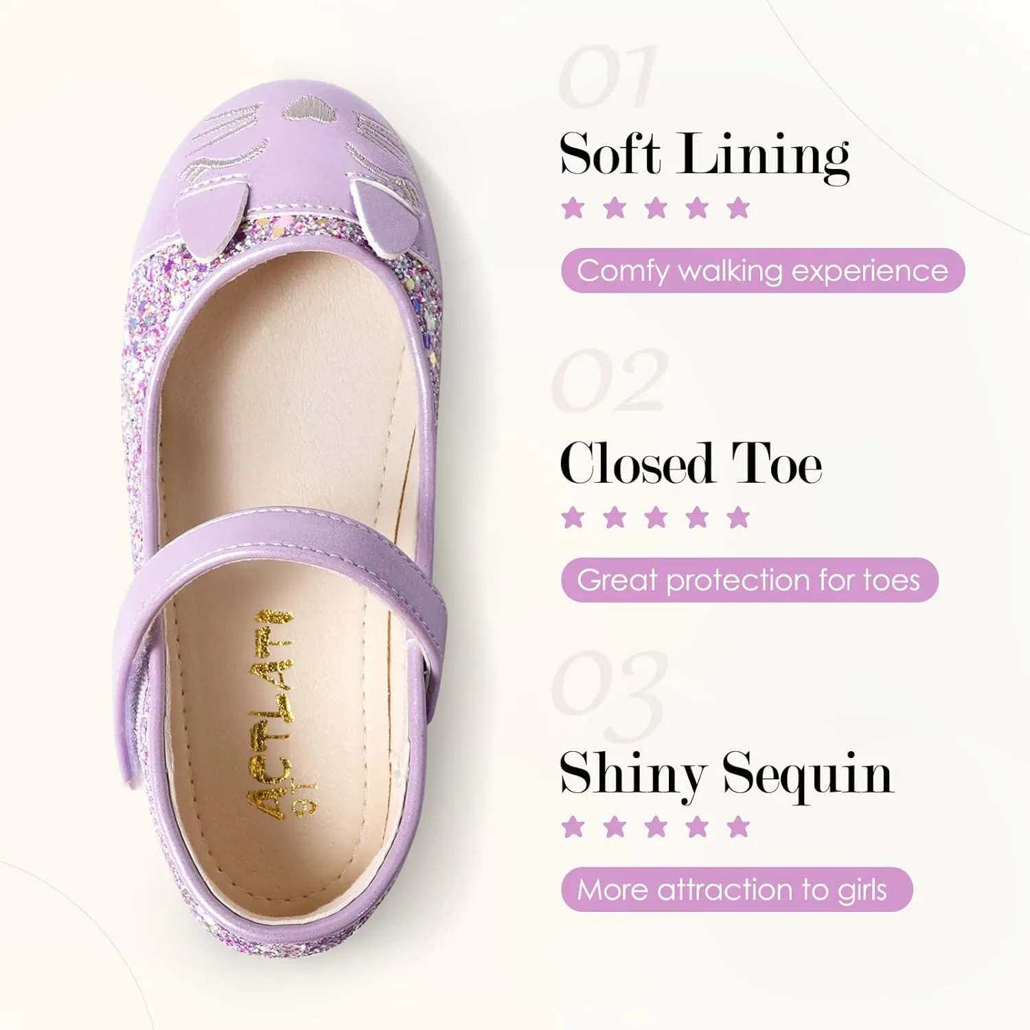 Funny Cat Glitter Princess Ballet Flats for Girls, Mary Jane Shoes Dress Shoes for Girl Back to School Princess Wedding (Toddler/Little Kid/Big Kids)