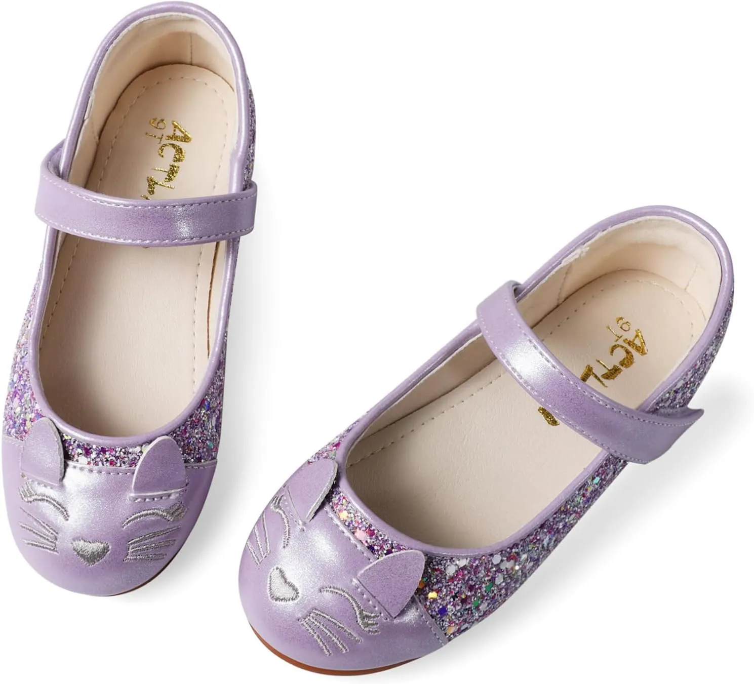 Funny Cat Glitter Princess Ballet Flats for Girls, Mary Jane Shoes Dress Shoes for Girl Back to School Princess Wedding (Toddler/Little Kid/Big Kids)