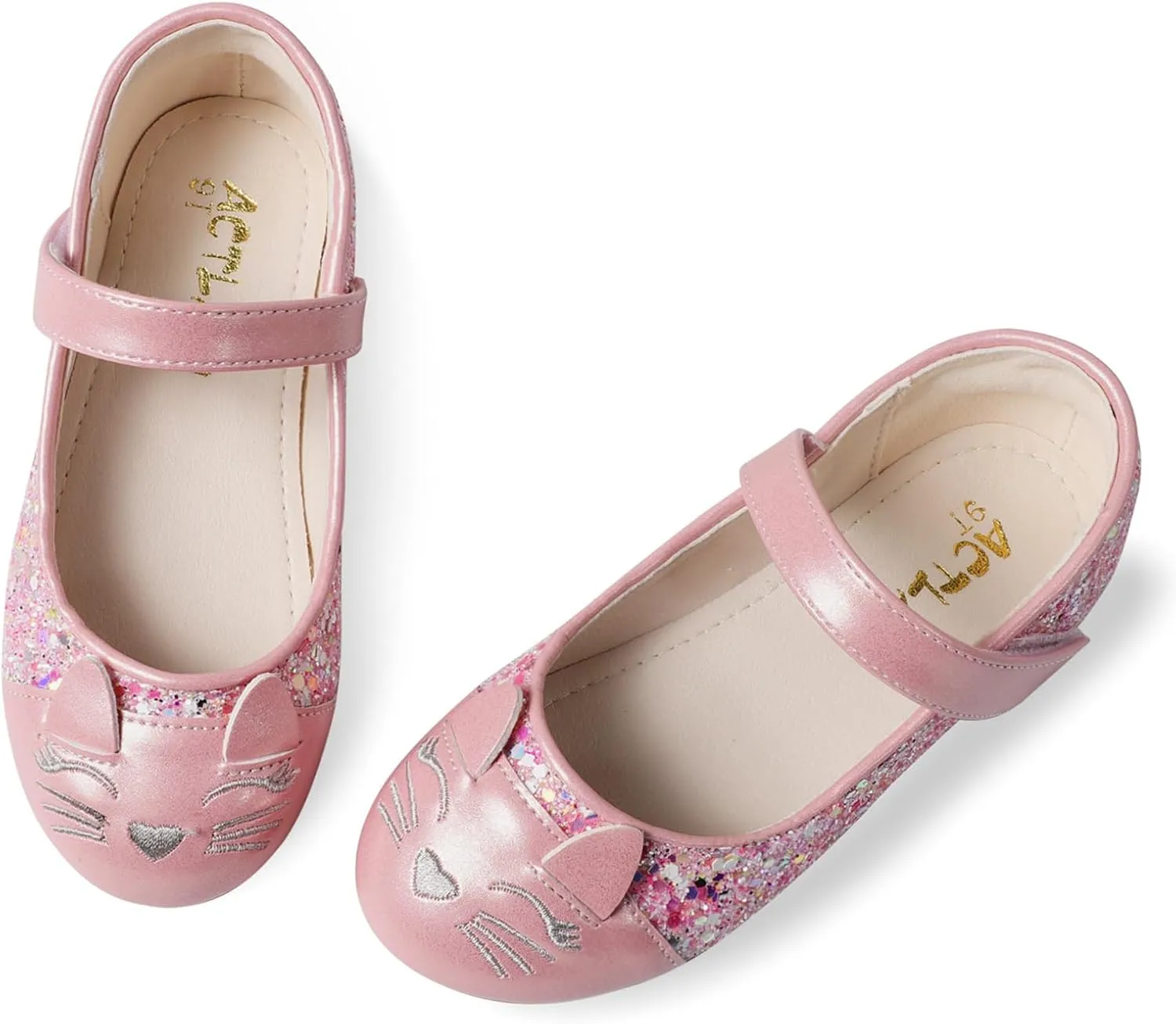 Funny Cat Glitter Princess Ballet Flats for Girls, Mary Jane Shoes Dress Shoes for Girl Back to School Princess Wedding (Toddler/Little Kid/Big Kids)