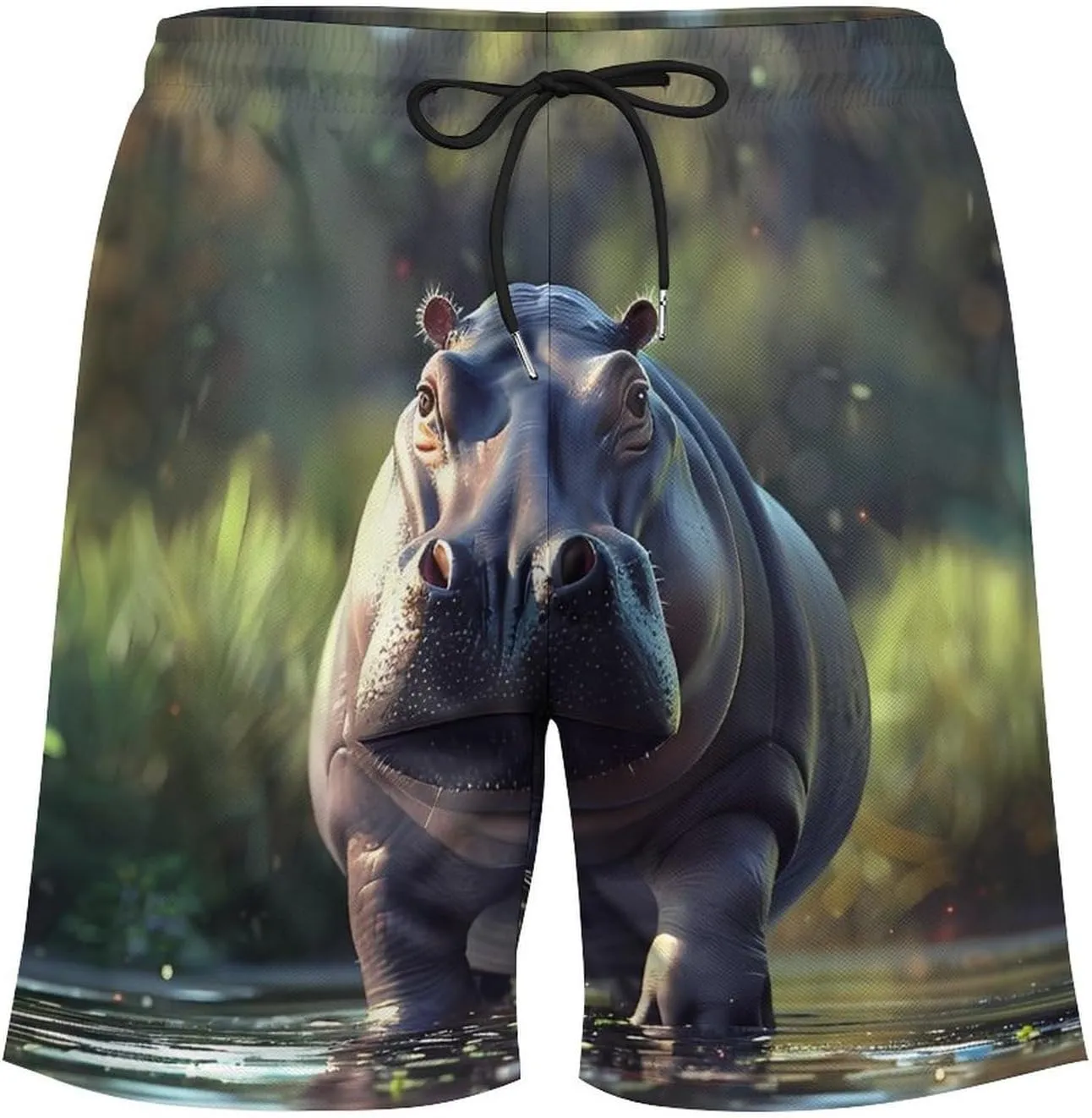 Funny Hippo Animal Men's Swim Trunks Quick Dry Board Shorts Swimwear Beach Shorts with Compression Liner