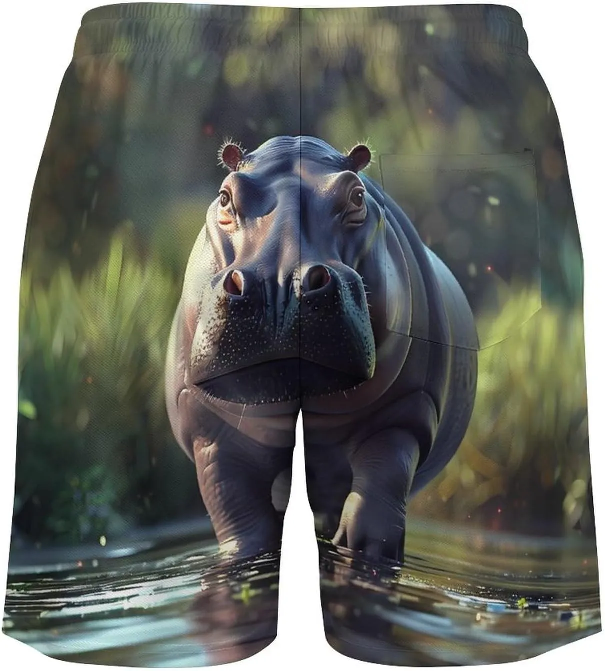 Funny Hippo Animal Men's Swim Trunks Quick Dry Board Shorts Swimwear Beach Shorts with Compression Liner