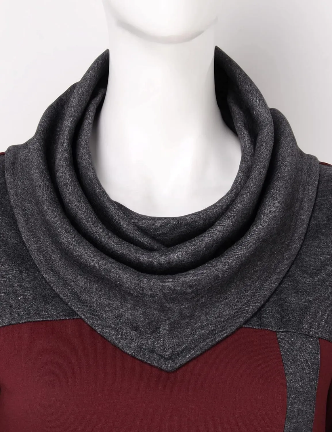Furnex Women's Long Sleeve Cowl Neck Tunic Top Casual Pullover Sweatshirt