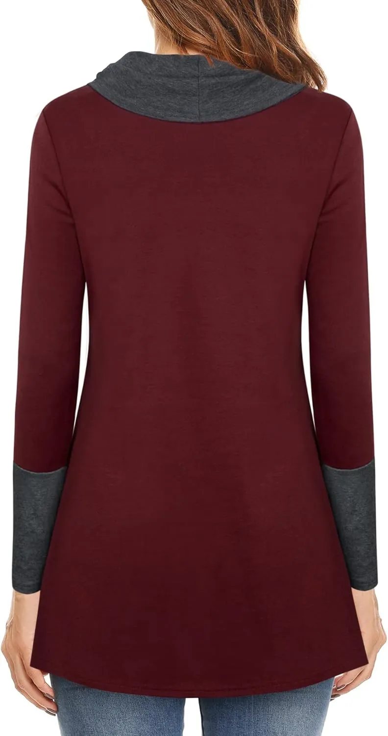 Furnex Women's Long Sleeve Cowl Neck Tunic Top Casual Pullover Sweatshirt