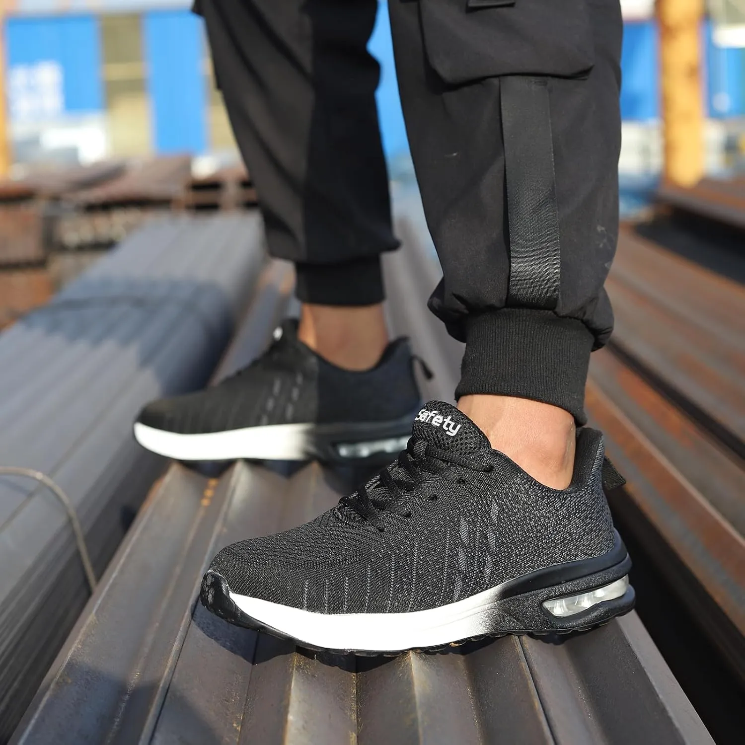 Furuian Steel Toe Shoes for Men Women with Air Cushion Safety Shoes Lightweight Composite Toe Shoes Non Slip Steel Toe Sneakers Indestructible Work Shoes
