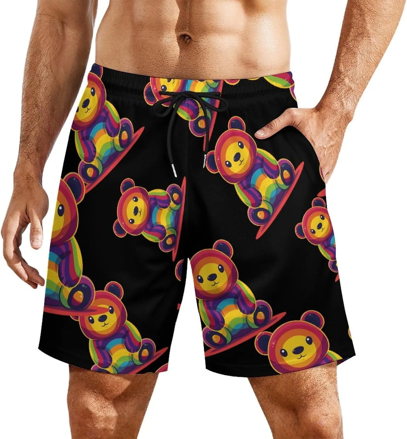 Gay Bear Men's Swim Trunks Quick Dry Board Shorts Swimwear Beach Shorts with Compression Liner