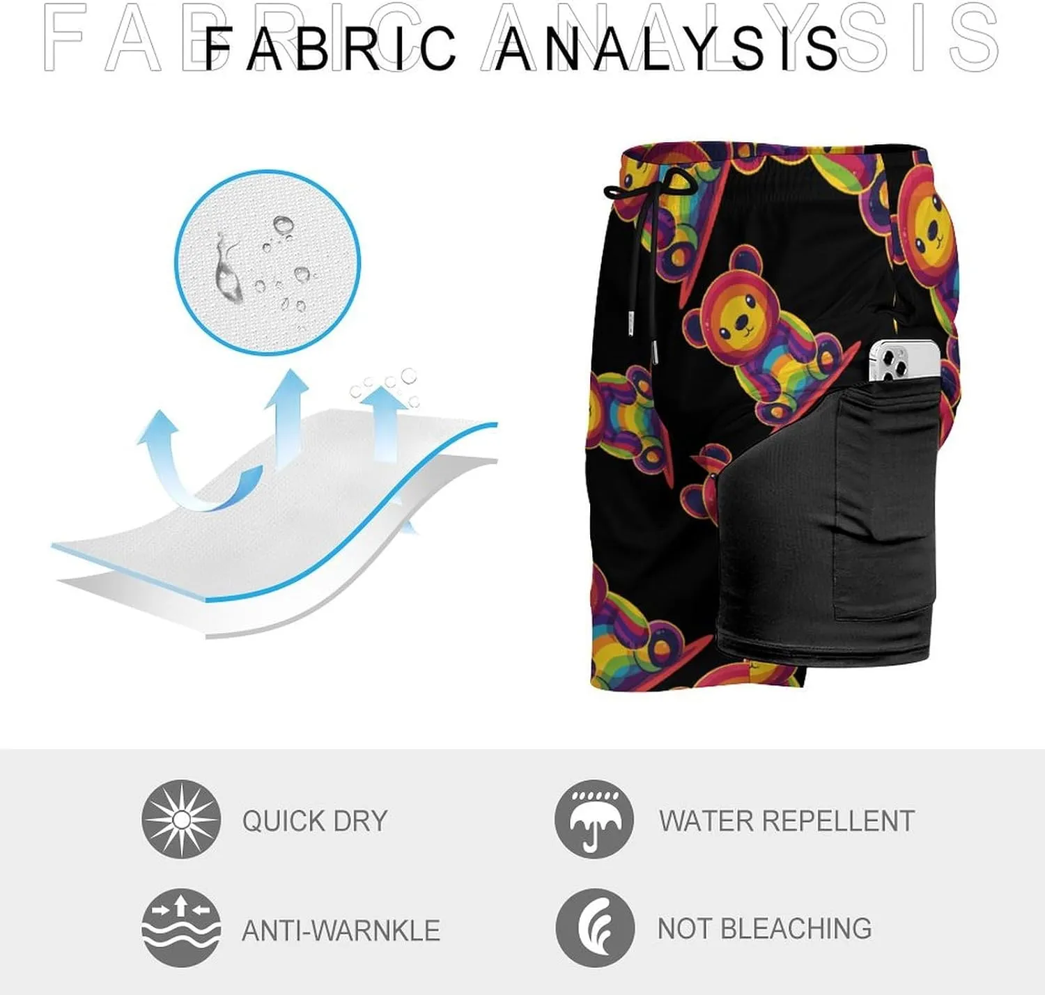 Gay Bear Men's Swim Trunks Quick Dry Board Shorts Swimwear Beach Shorts with Compression Liner