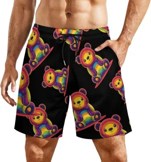 Gay Bear Men's Swim Trunks Quick Dry Board Shorts Swimwear Beach Shorts with Compression Liner