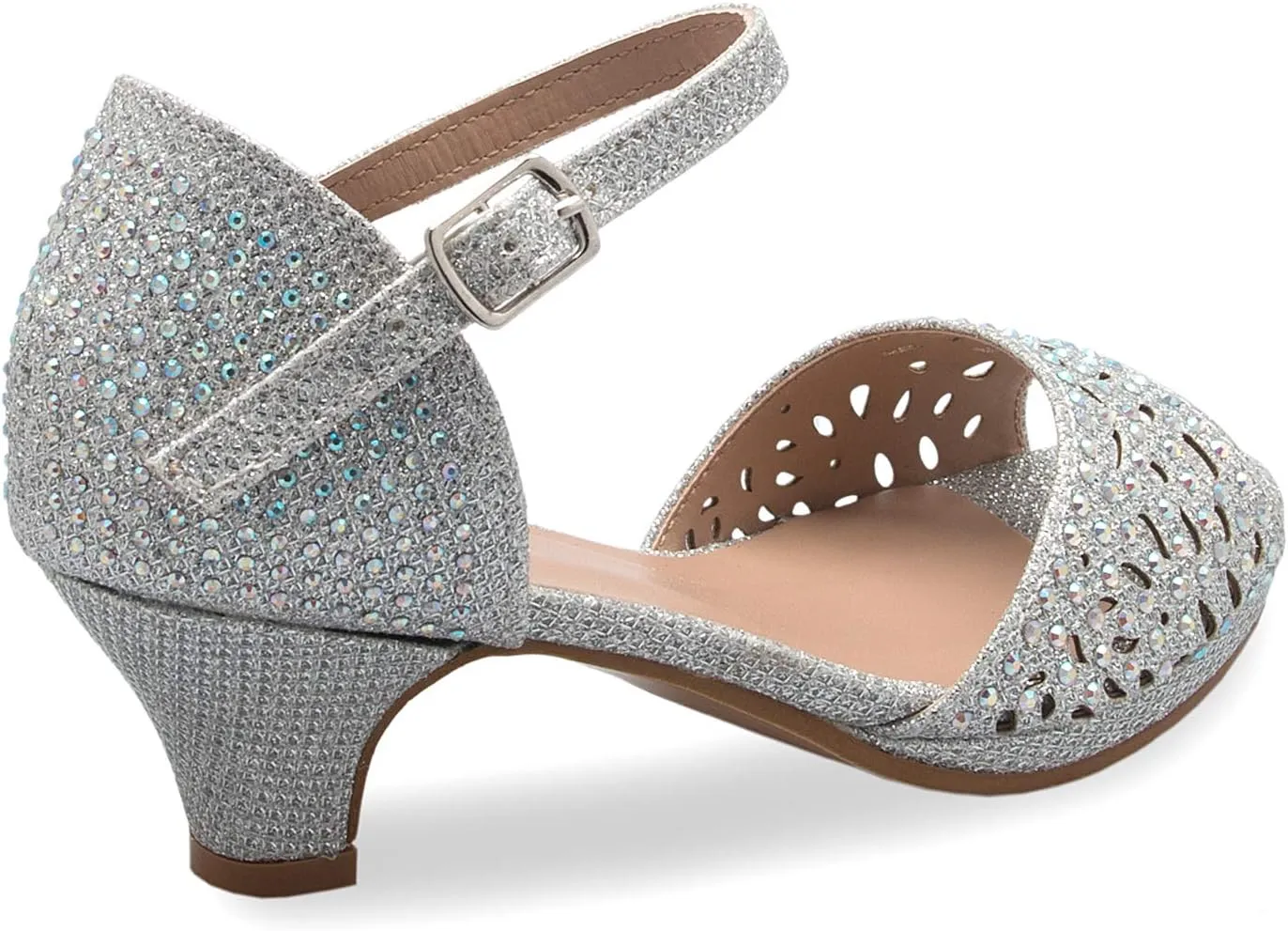 Girl's Cute Adorable Strappy Glitter Open Toe Heel Sandals - Adjustable buckle