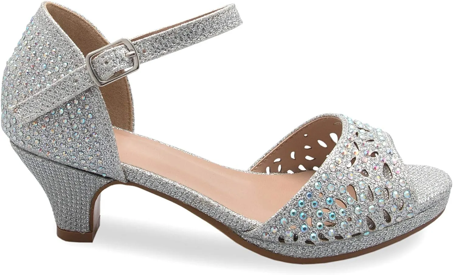 Girl's Cute Adorable Strappy Glitter Open Toe Heel Sandals - Adjustable buckle
