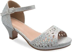 Girl's Cute Adorable Strappy Glitter Open Toe Heel Sandals - Adjustable buckle