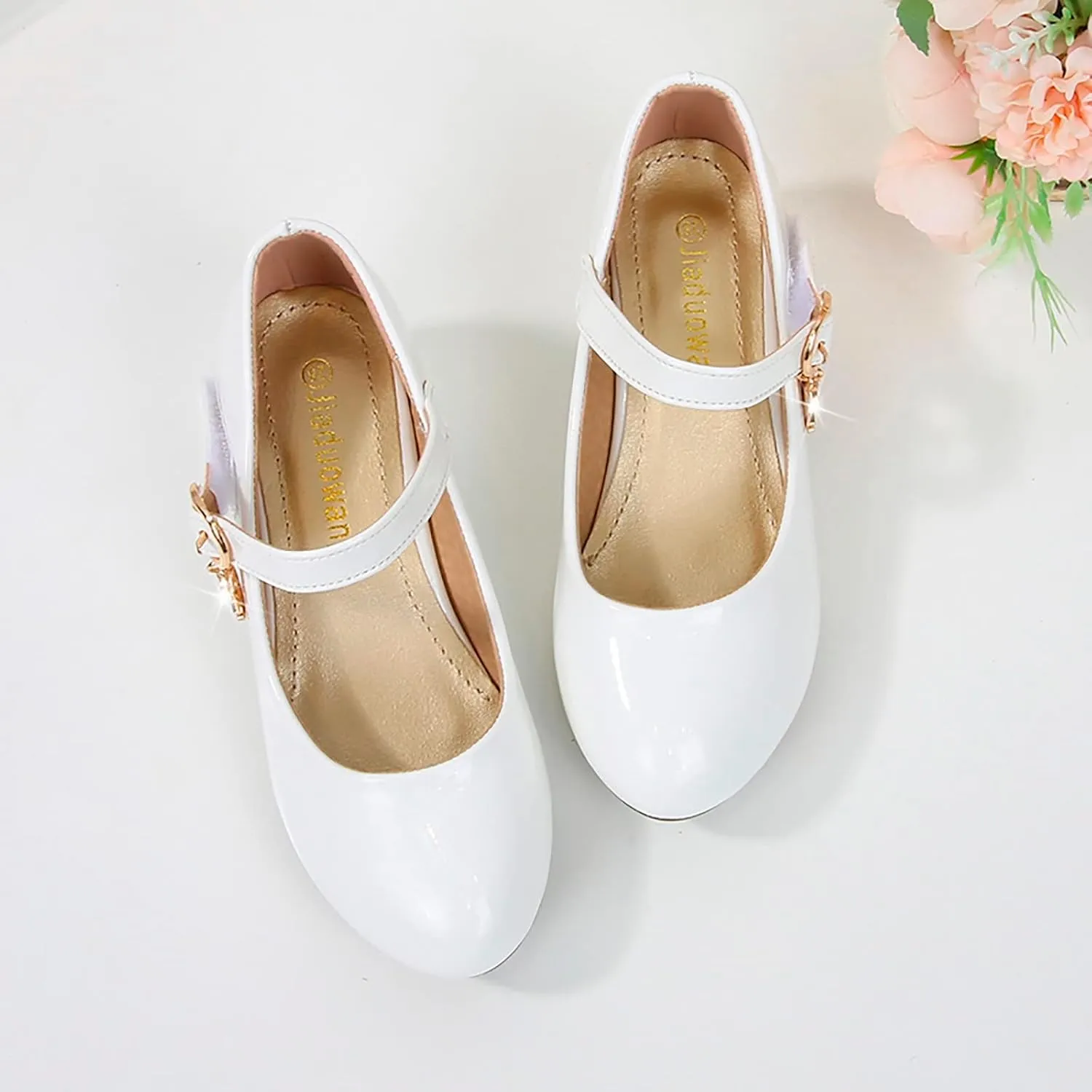 Girls Dress Shoes Low Heel Flats Mary Jane Flower Wedding Party Glitter Dance Shoes for Kids Toddler