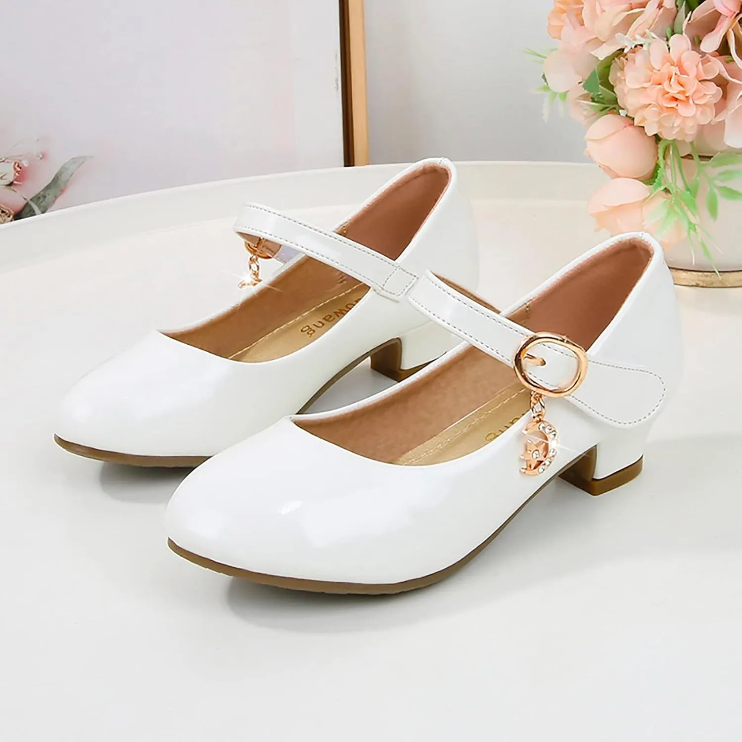 Girls Dress Shoes Low Heel Flats Mary Jane Flower Wedding Party Glitter Dance Shoes for Kids Toddler
