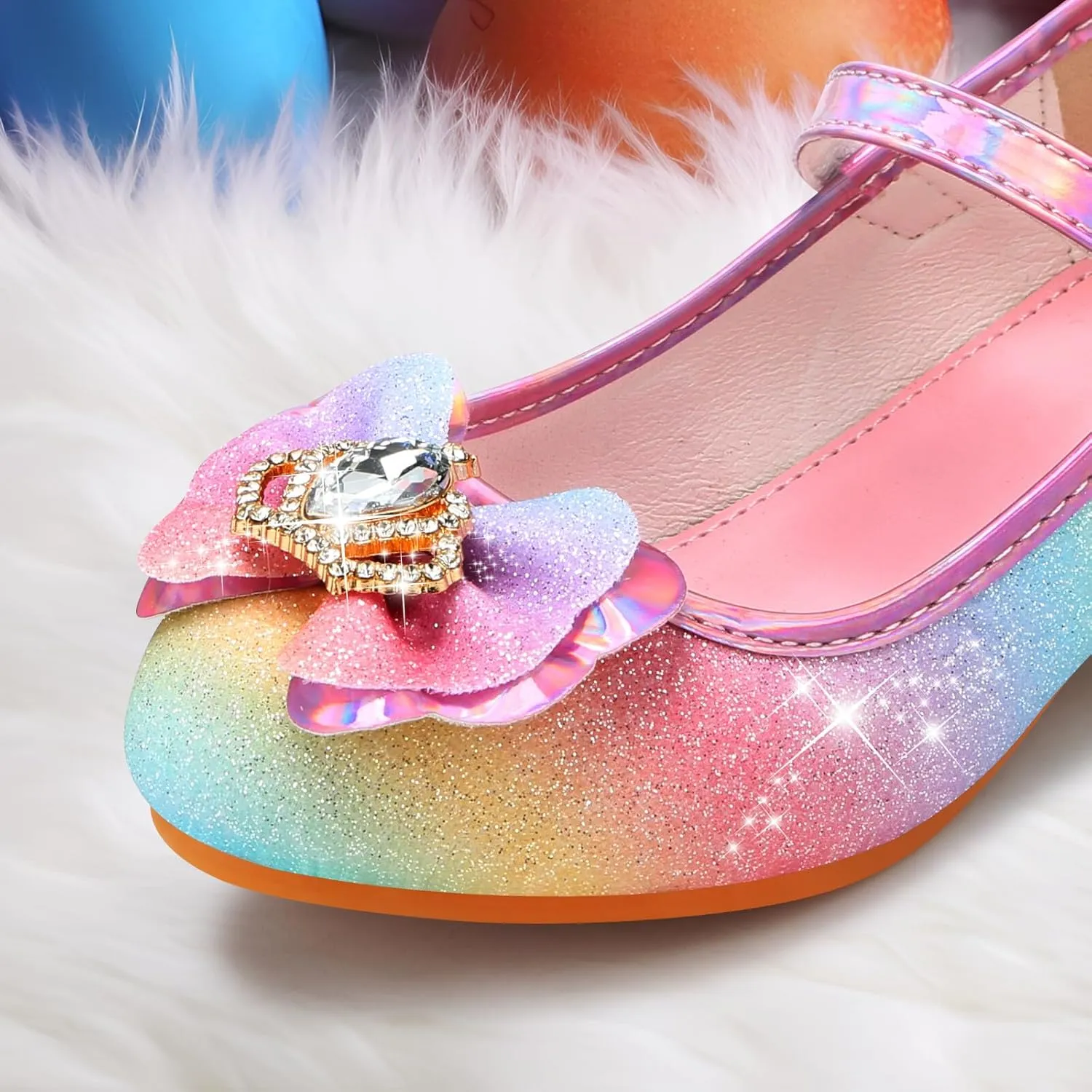Girls Dress Shoes Mary Jane Princess Shoes Girls' Flats Glitter Low Heels Flower Wedding Party Footwear for Toddler Little/Big Kid