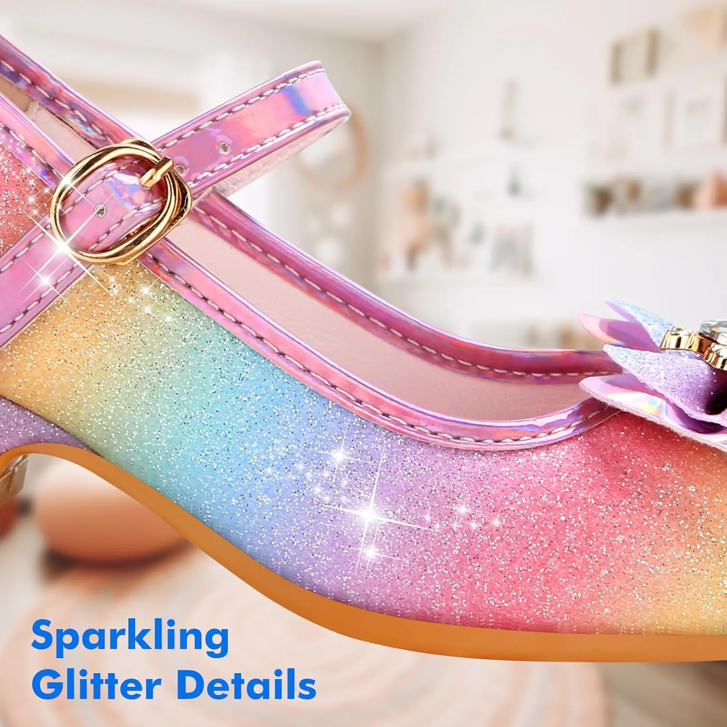 Girls Dress Shoes Mary Jane Princess Shoes Girls' Flats Glitter Low Heels Flower Wedding Party Footwear for Toddler Little/Big Kid