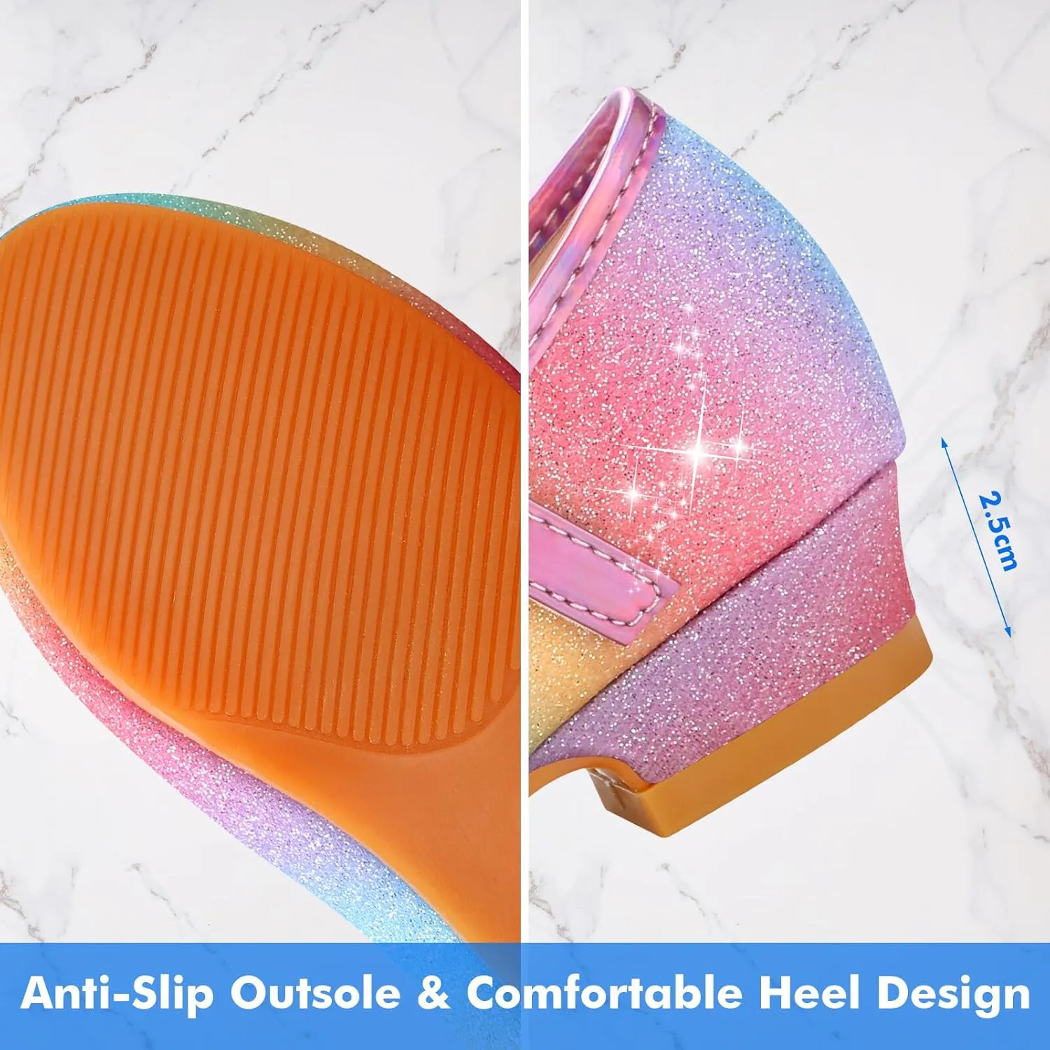 Girls Dress Shoes Mary Jane Princess Shoes Girls' Flats Glitter Low Heels Flower Wedding Party Footwear for Toddler Little/Big Kid