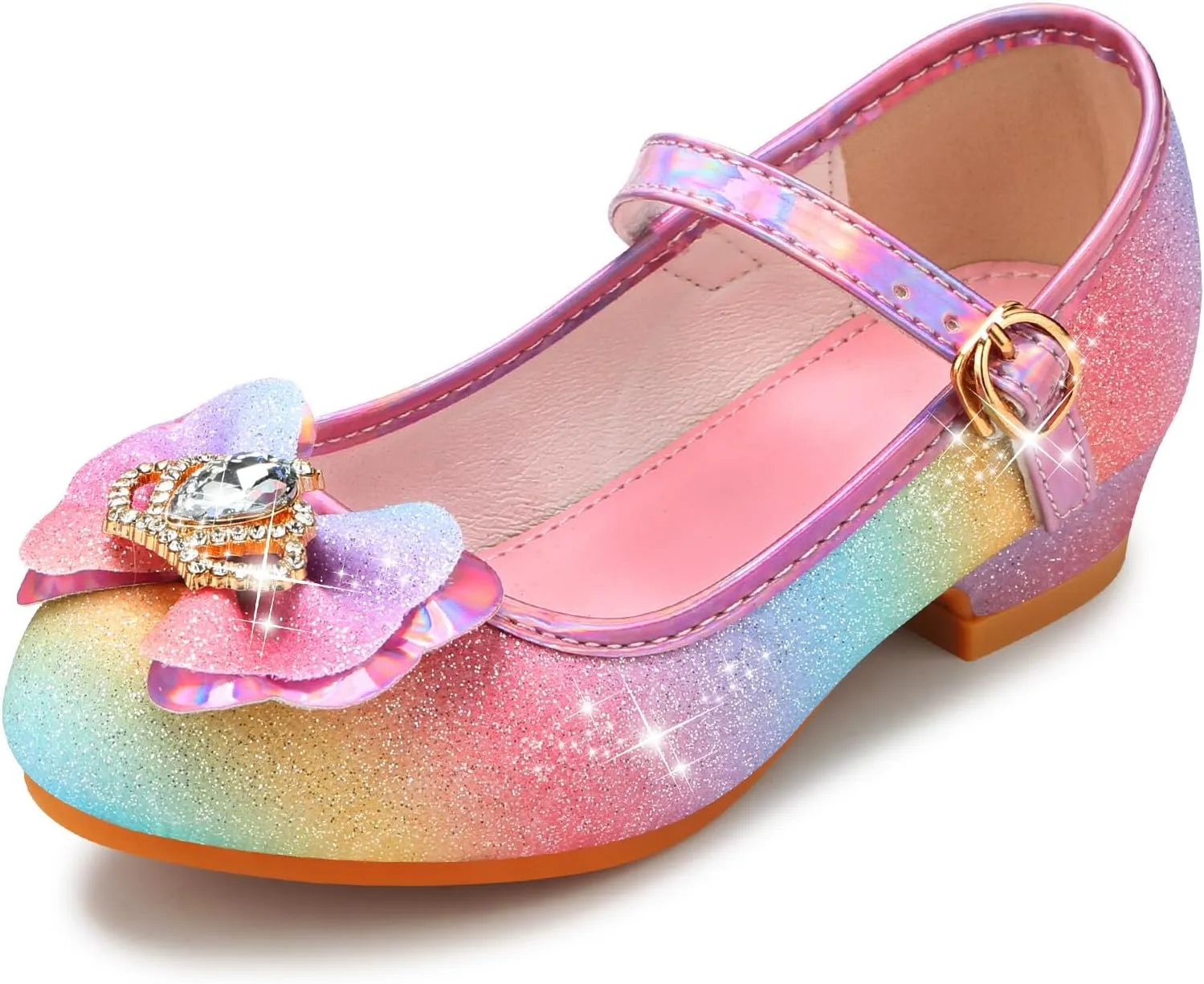 Girls Dress Shoes Mary Jane Princess Shoes Girls' Flats Glitter Low Heels Flower Wedding Party Footwear for Toddler Little/Big Kid