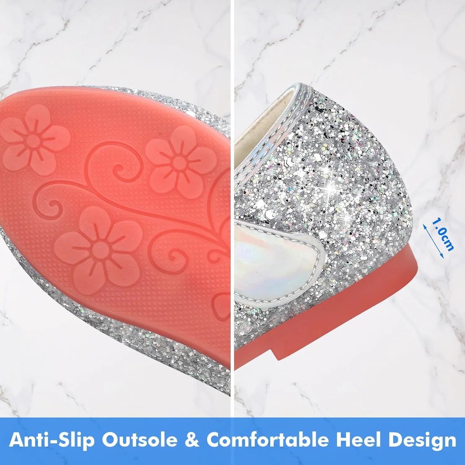 Girls Dress Shoes Mary Jane Princess Shoes Girls' Flats Glitter Low Heels Flower Wedding Party Footwear for Toddler Little/Big Kid