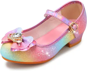 Girls Dress Shoes Mary Jane Princess Shoes Girls' Flats Glitter Low Heels Flower Wedding Party Footwear for Toddler Little/Big Kid
