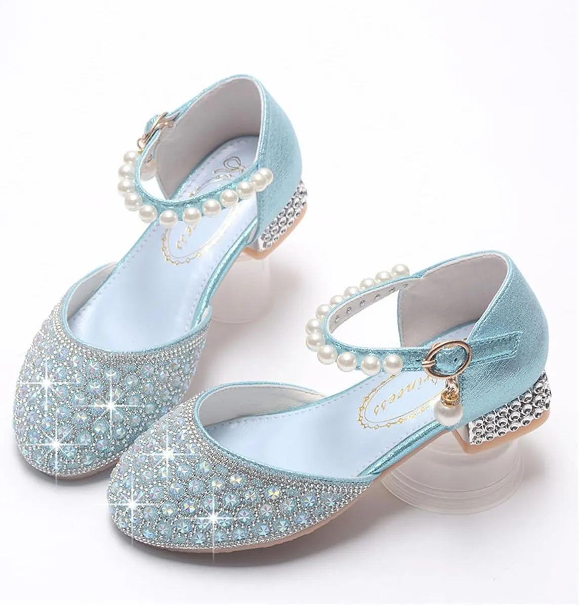 Girls Dress Shoes Mary Jane Sparkly Ballet Flats for Kids Pearl Chain Princess Shoes for Dress-Up Party 5533