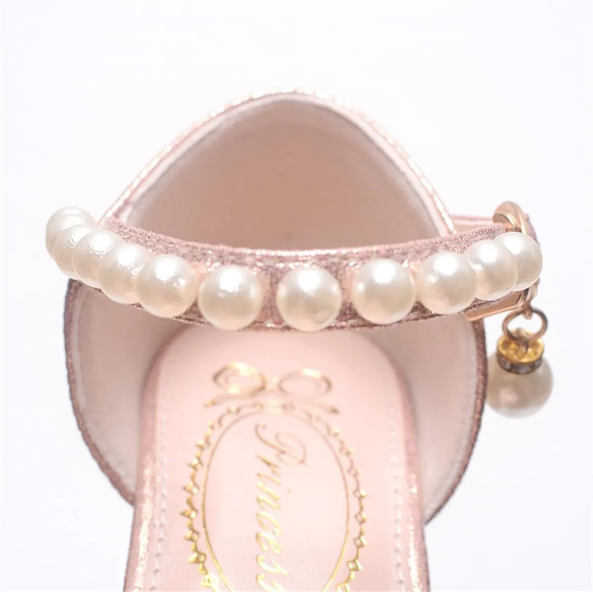 Girls Dress Shoes Mary Jane Sparkly Ballet Flats for Kids Pearl Chain Princess Shoes for Dress-Up Party 5533