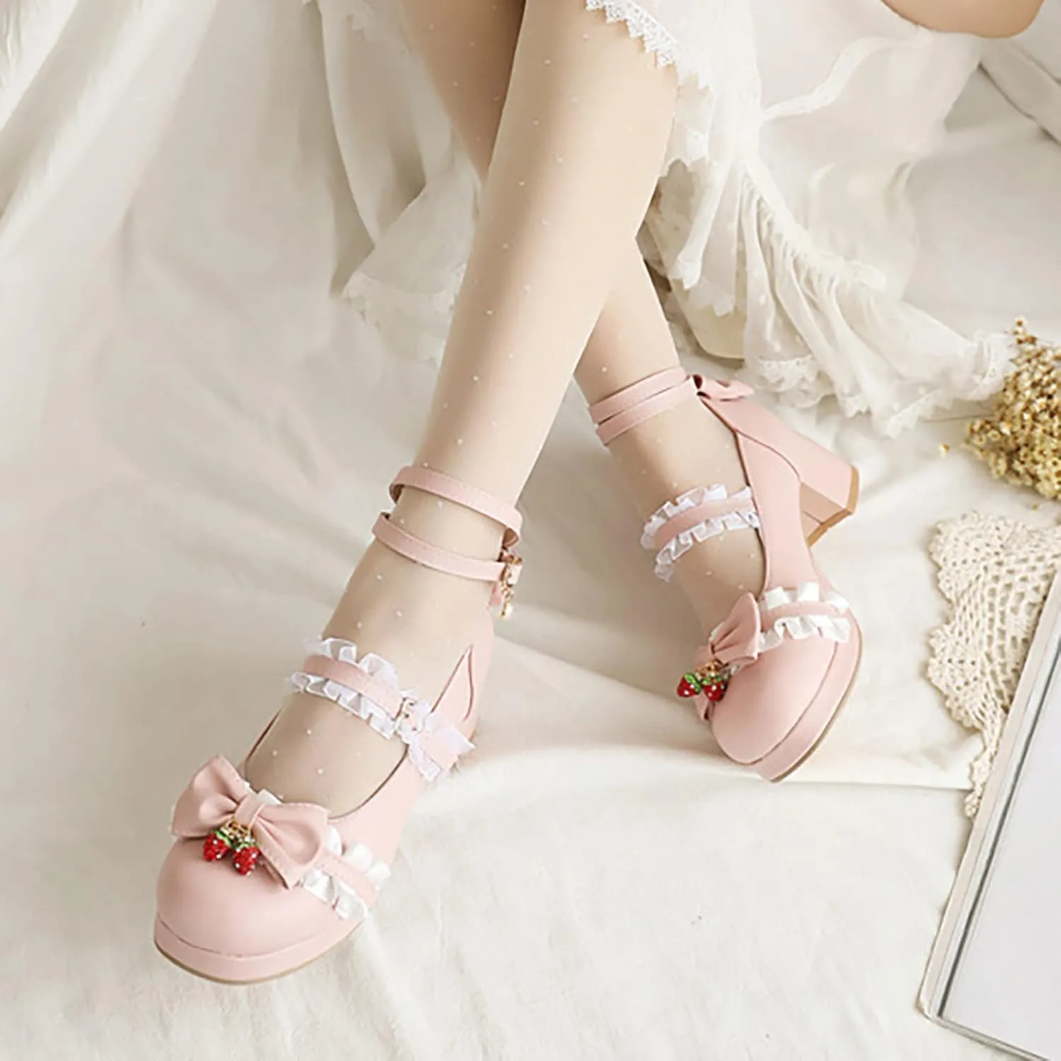 Girls High Heels Lolita Shoes Cute Bow Heels Mary Janes Dress Platform Strappy Black, Pink High Heels Size 4, 11, 10, 2, 1 for Girls