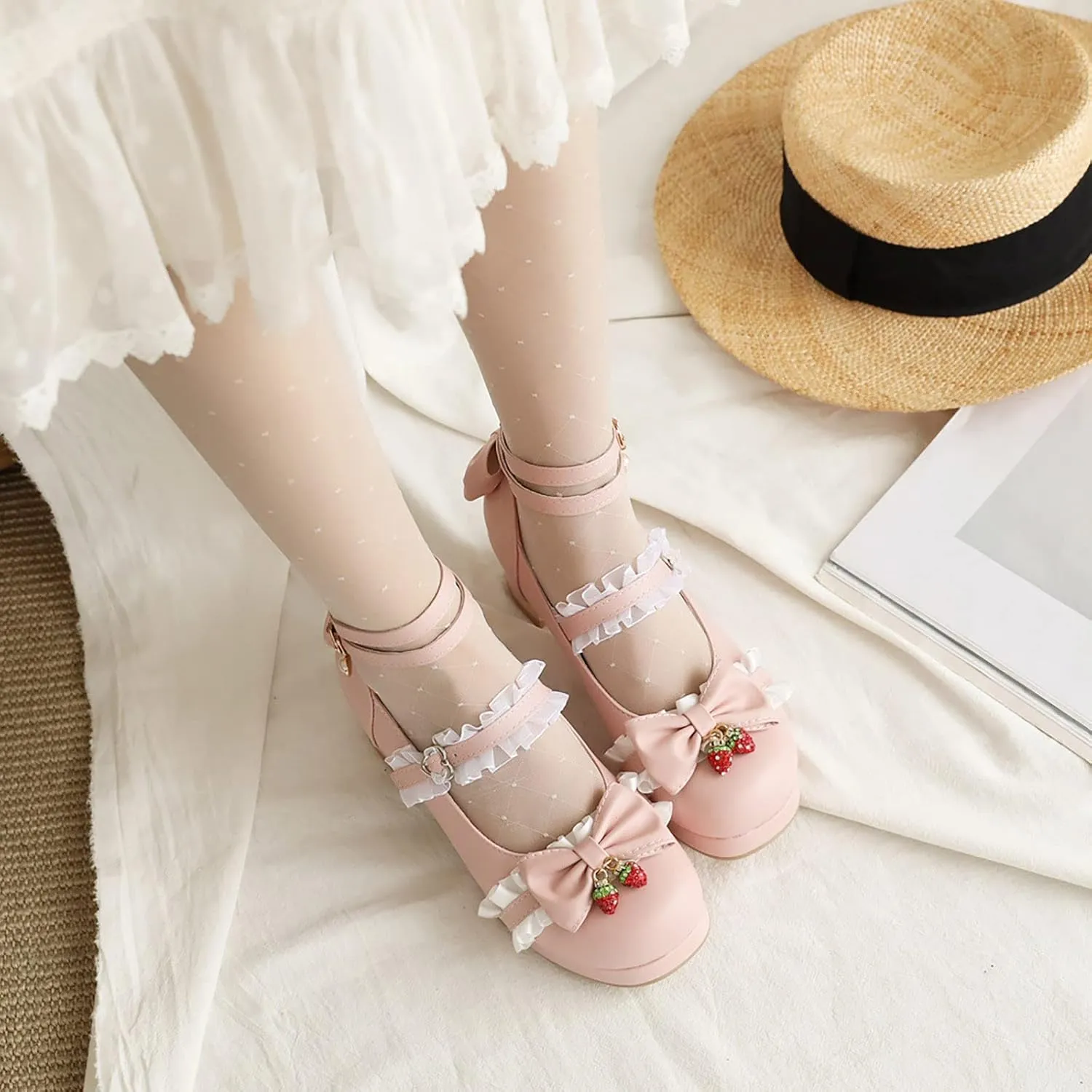 Girls High Heels Lolita Shoes Cute Bow Heels Mary Janes Dress Platform Strappy Black, Pink High Heels Size 4, 11, 10, 2, 1 for Girls