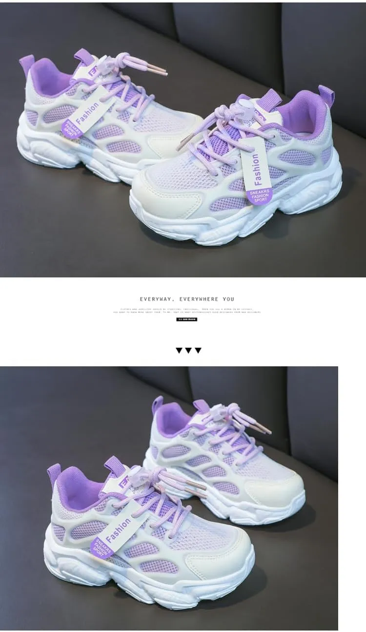 Girls Running Shoes 2025 Summer New Mesh Breathable Sneakers for Kids, Lightweight Sports Shoes with Non-Slip Rubber Sole, Lace-Up Design for School Girls