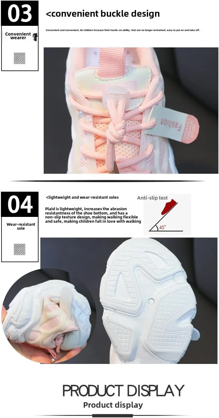 Girls Running Shoes 2025 Summer New Mesh Breathable Sneakers for Kids, Lightweight Sports Shoes with Non-Slip Rubber Sole, Lace-Up Design for School Girls