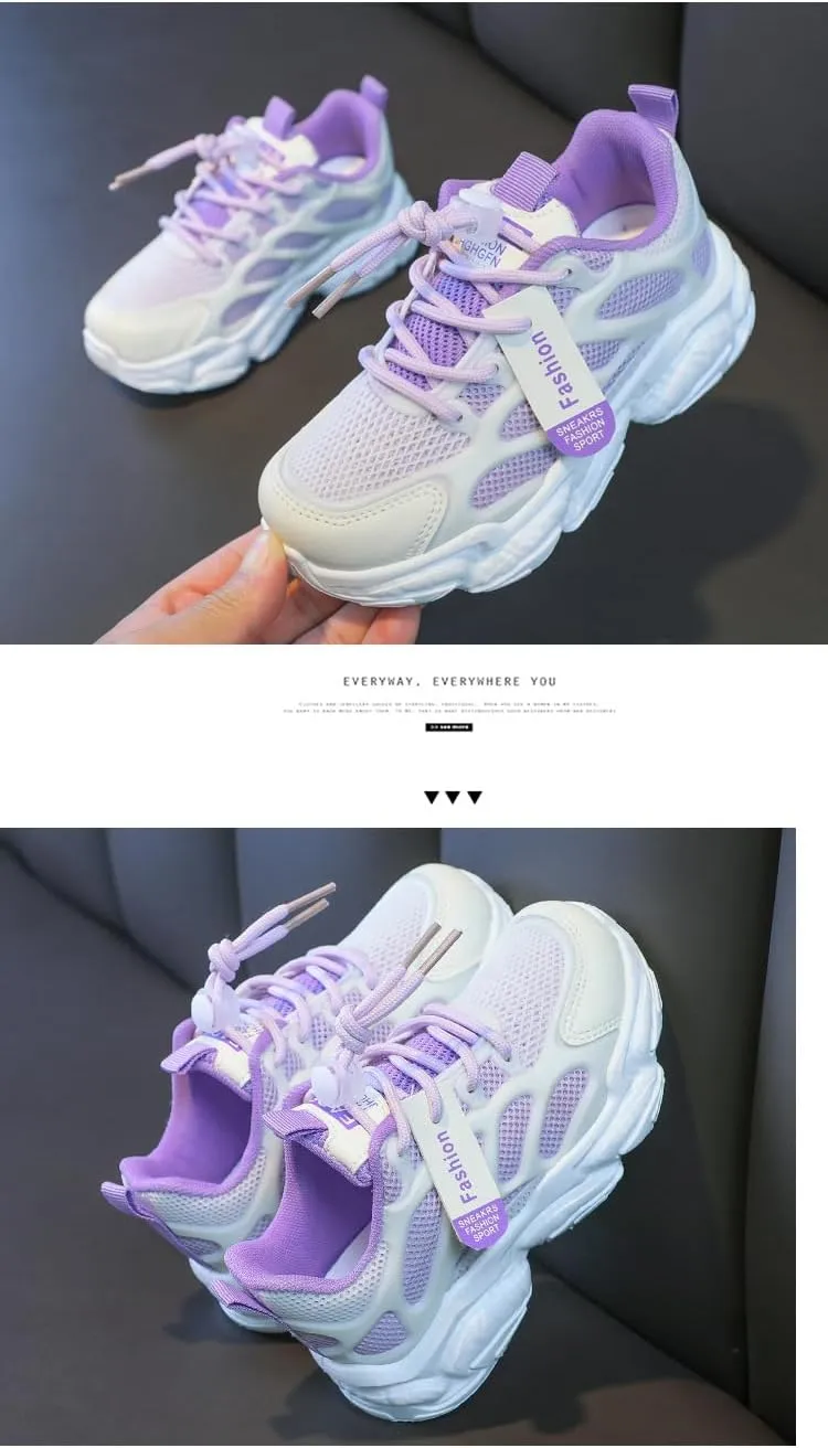 Girls Running Shoes 2025 Summer New Mesh Breathable Sneakers for Kids, Lightweight Sports Shoes with Non-Slip Rubber Sole, Lace-Up Design for School Girls