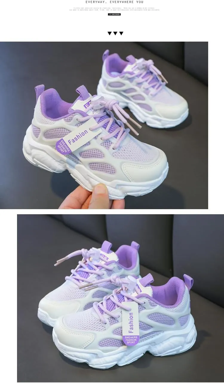 Girls Running Shoes 2025 Summer New Mesh Breathable Sneakers for Kids, Lightweight Sports Shoes with Non-Slip Rubber Sole, Lace-Up Design for School Girls