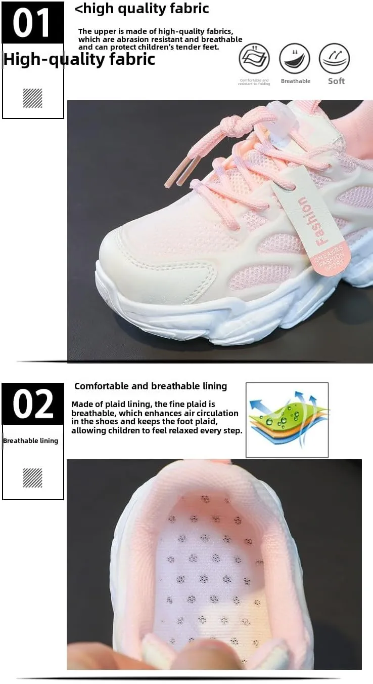 Girls Running Shoes 2025 Summer New Mesh Breathable Sneakers for Kids, Lightweight Sports Shoes with Non-Slip Rubber Sole, Lace-Up Design for School Girls