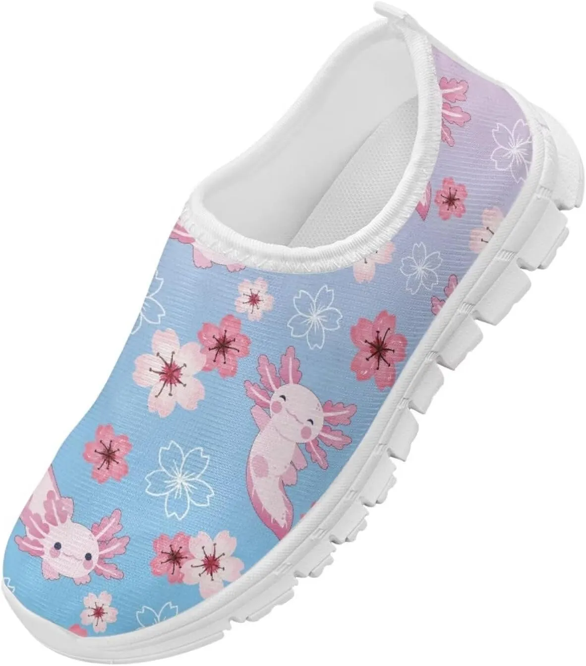 Girls Slip On Sneakers Cute Kids Tennis Running Shoes Axolotl Themed