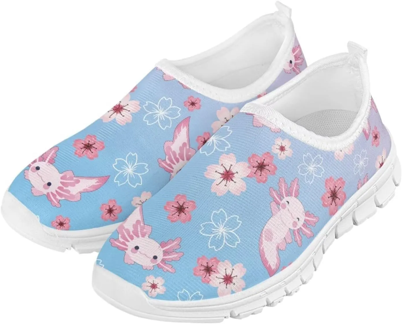 Girls Slip On Sneakers Cute Kids Tennis Running Shoes Axolotl Themed