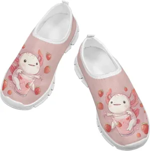 Girls Slip On Sneakers Cute Kids Tennis Running Shoes Axolotl Themed