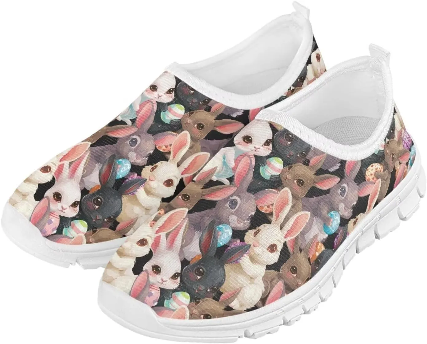Girls Slip On Sneakers Easter Bunny Shoes for Girls Tennnis Gym Shoes