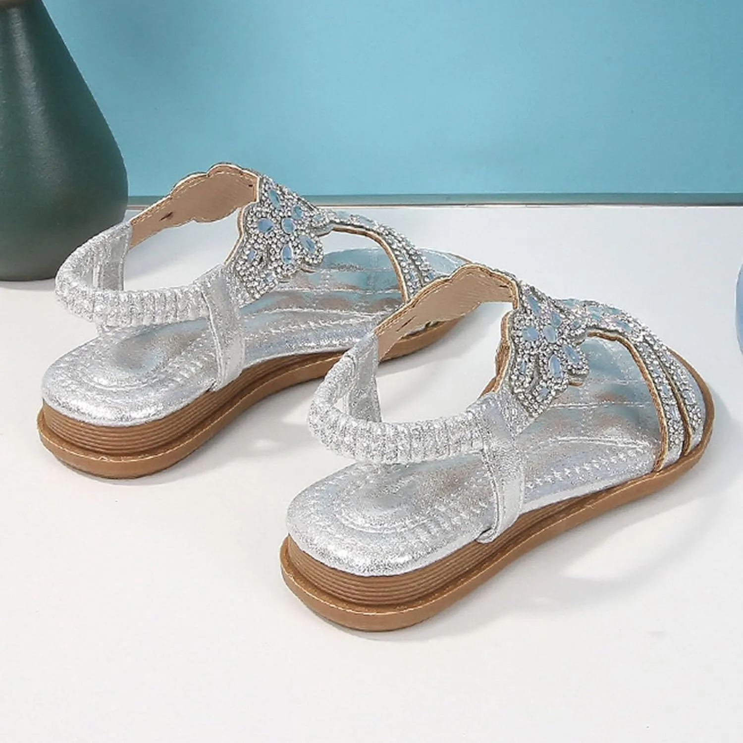 Girls Sparkly Princess Mary Jane Ballet Flats Soft Sole Sandals Kids Glitter Rhinestone Flower Wedding Party Shoes