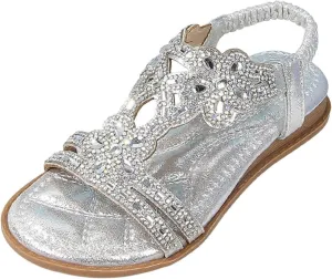 Girls Sparkly Princess Mary Jane Ballet Flats Soft Sole Sandals Kids Glitter Rhinestone Flower Wedding Party Shoes