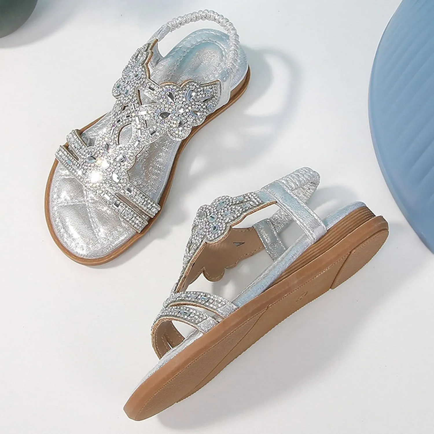 Girls Sparkly Princess Mary Jane Ballet Flats Soft Sole Sandals Kids Glitter Rhinestone Flower Wedding Party Shoes