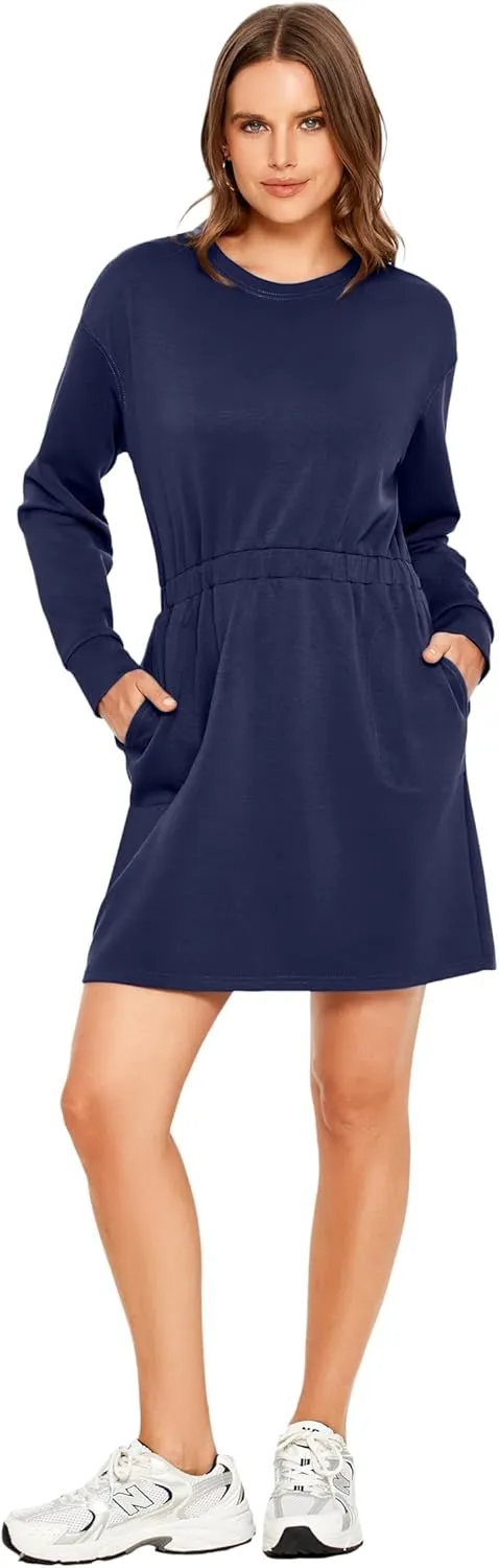 Glamaker Womens 2024 Fall Sweatshirt Dresses Winter Long Sleeve T Shirt Dresses Air Essential Outfit Dress with Pockets