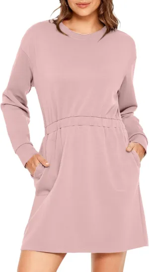 Glamaker Womens 2024 Fall Sweatshirt Dresses Winter Long Sleeve T Shirt Dresses Air Essential Outfit Dress with Pockets