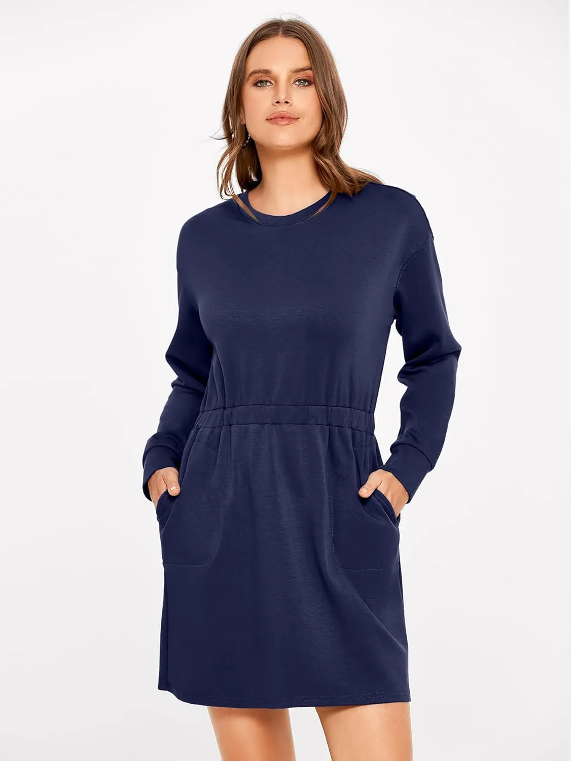 Glamaker Womens 2024 Fall Sweatshirt Dresses Winter Long Sleeve T Shirt Dresses Air Essential Outfit Dress with Pockets