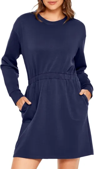 Glamaker Womens 2024 Fall Sweatshirt Dresses Winter Long Sleeve T Shirt Dresses Air Essential Outfit Dress with Pockets