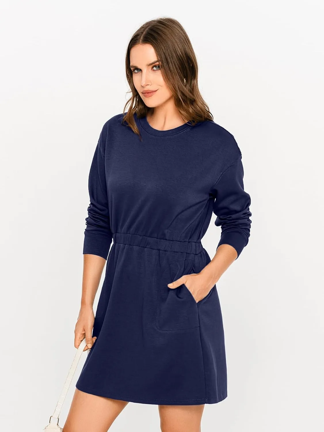 Glamaker Womens 2024 Fall Sweatshirt Dresses Winter Long Sleeve T Shirt Dresses Air Essential Outfit Dress with Pockets