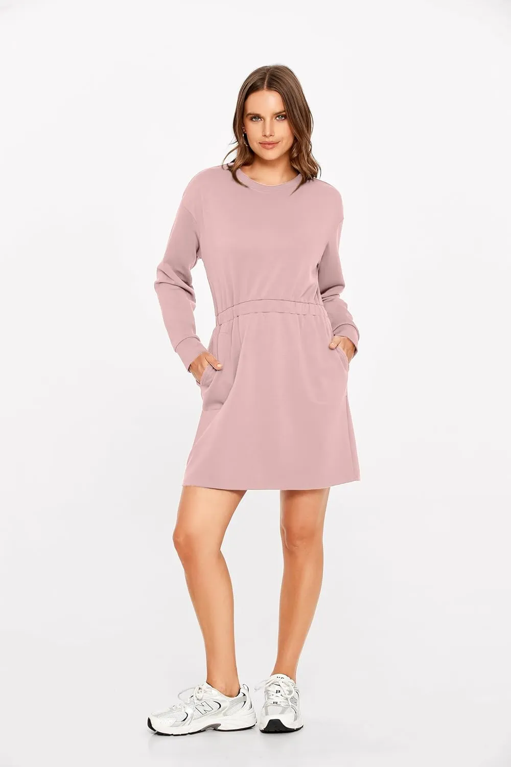 Glamaker Womens 2024 Fall Sweatshirt Dresses Winter Long Sleeve T Shirt Dresses Air Essential Outfit Dress with Pockets