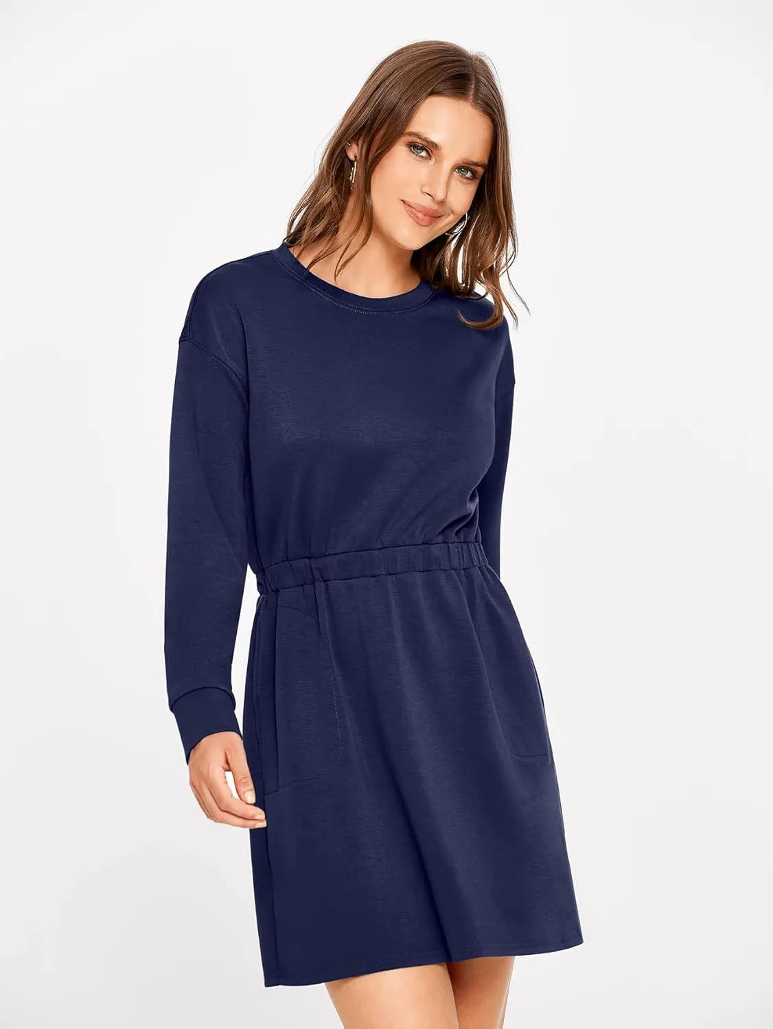 Glamaker Womens 2024 Fall Sweatshirt Dresses Winter Long Sleeve T Shirt Dresses Air Essential Outfit Dress with Pockets