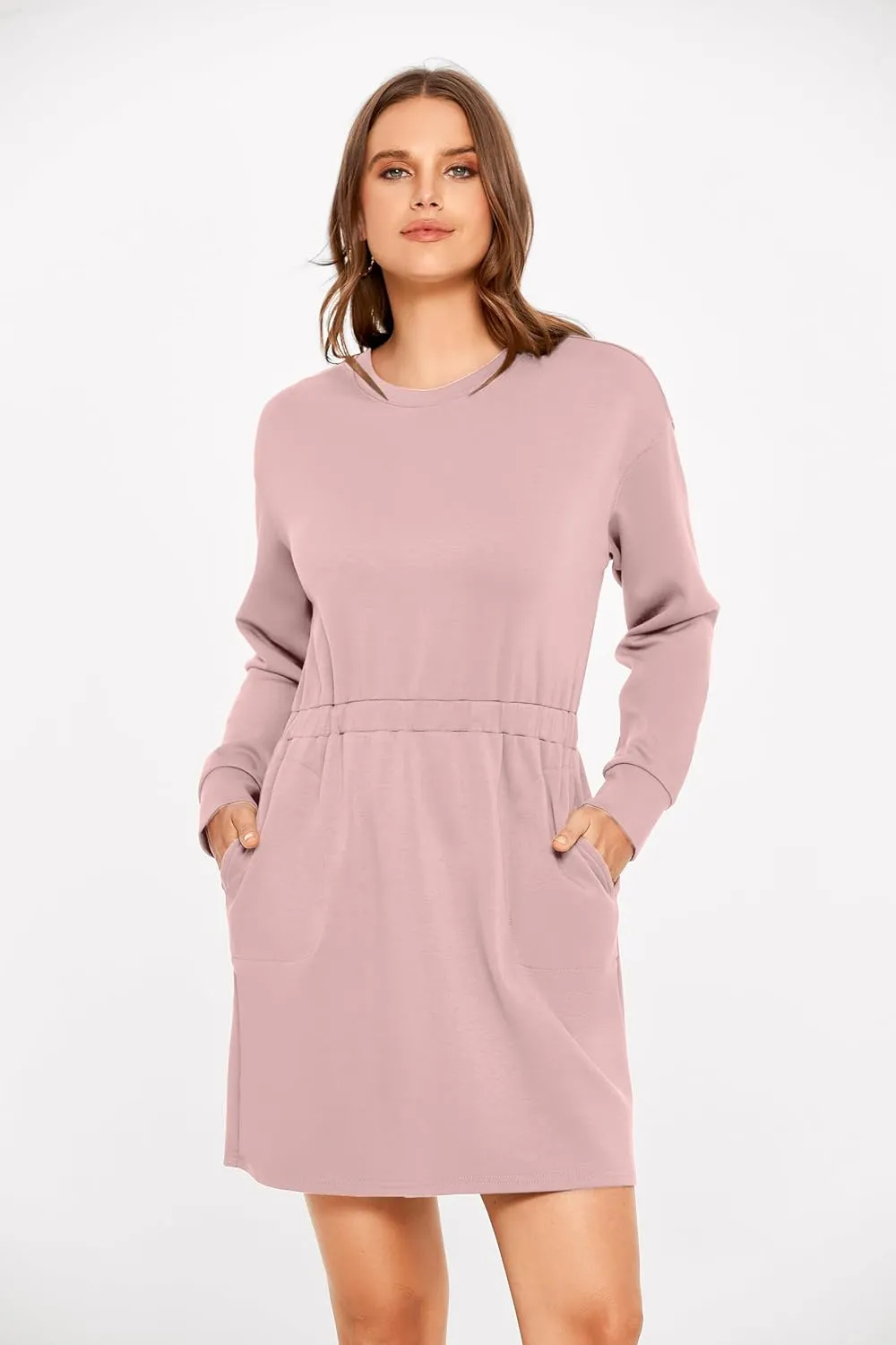 Glamaker Womens 2024 Fall Sweatshirt Dresses Winter Long Sleeve T Shirt Dresses Air Essential Outfit Dress with Pockets