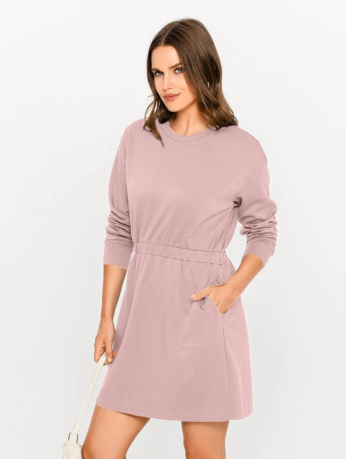 Glamaker Womens 2024 Fall Sweatshirt Dresses Winter Long Sleeve T Shirt Dresses Air Essential Outfit Dress with Pockets