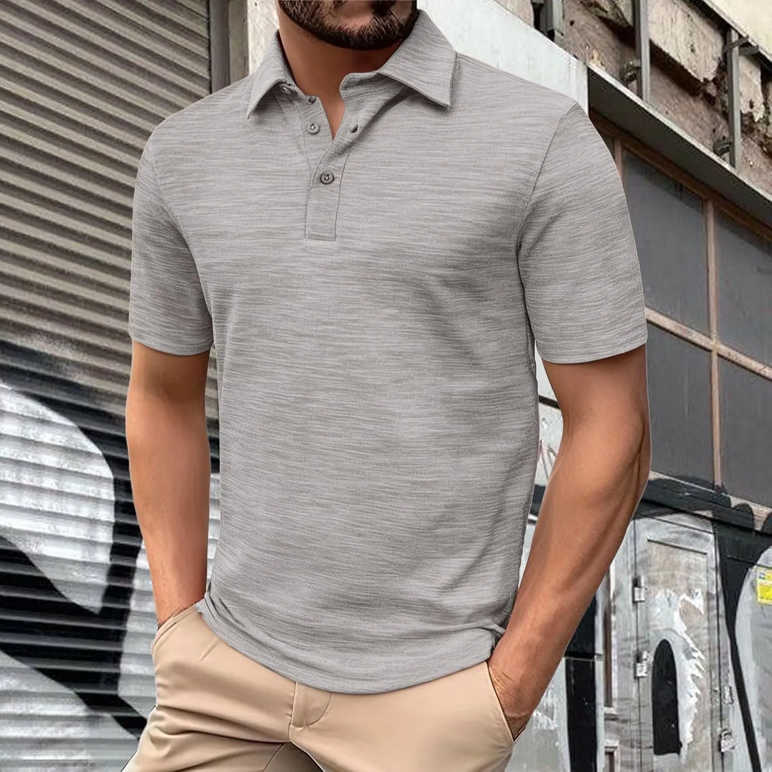 Golf Polo Shirt for Men 3-Button Moisture Wicking Quick-Dry Short Sleeve Casual Shirts Fashion Business Collared Tops