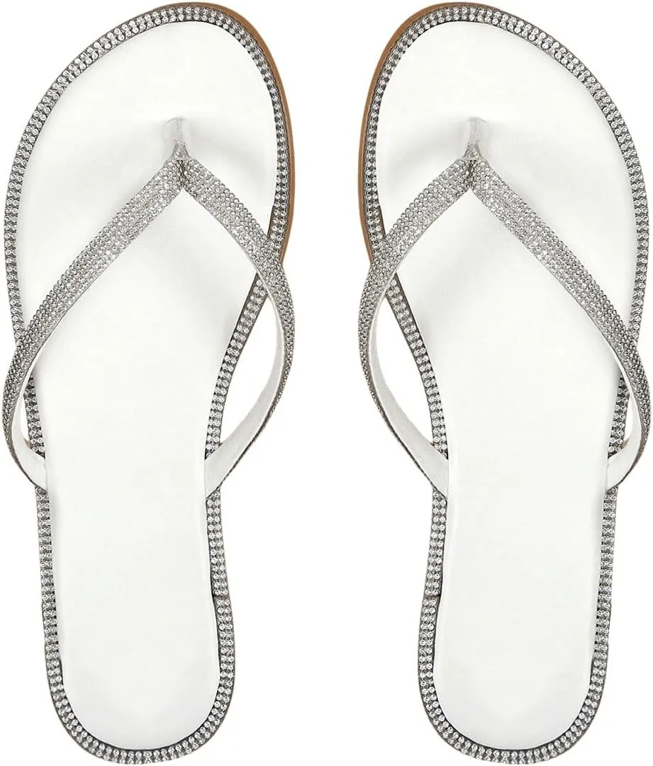 GORGLITTER Women's Rhinestone Flip Flops Flats Sandals Dress Slip On Slide Summer Beach Sandals