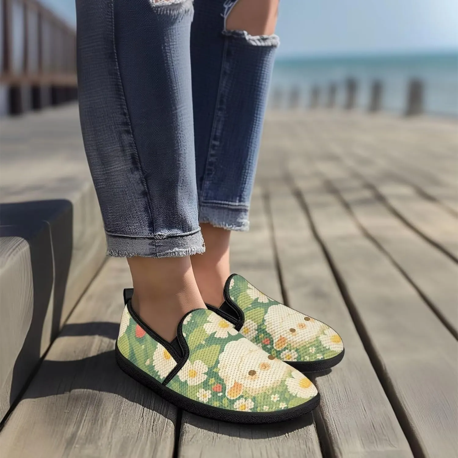 GOSTONG Women's Mesh Flats Slip On Wide Toe Walking Shoes Lightweight Non Slip Casual Loafers Comfort Travel Shoes Black Sole Size 6-11